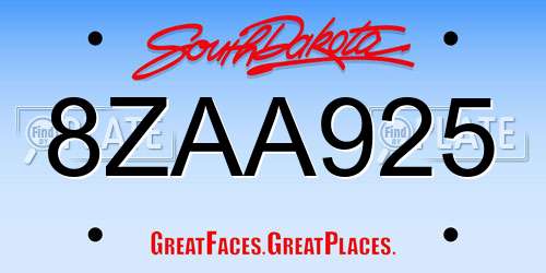 8ZAA925 South Dakota License Plate