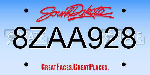 8ZAA928 South Dakota License Plate