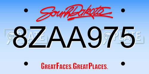 8ZAA975 South Dakota License Plate