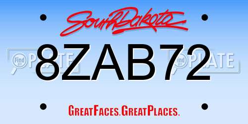 8ZAB72 South Dakota License Plate
