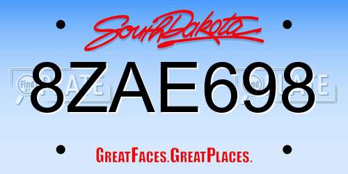 8ZAE698 South Dakota License Plate