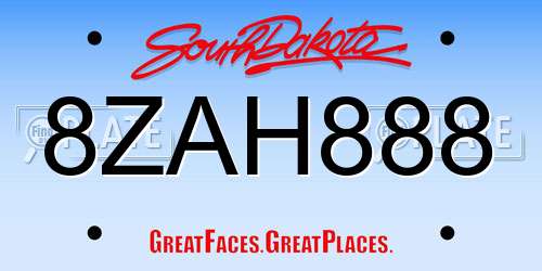 8ZAH888 South Dakota License Plate