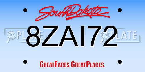 8ZAI72 South Dakota License Plate