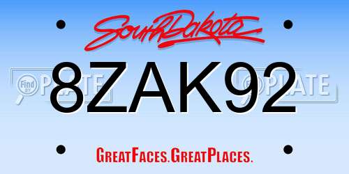 8ZAK92 South Dakota License Plate