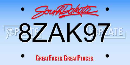 8ZAK97 South Dakota License Plate