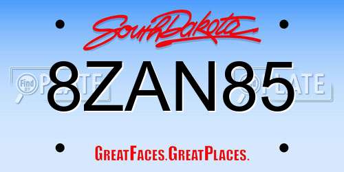 8ZAN85 South Dakota License Plate