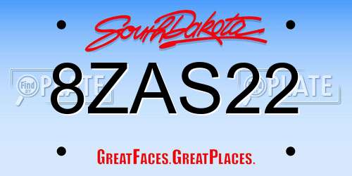 8ZAS22 South Dakota License Plate