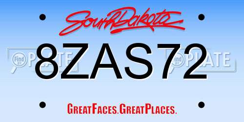 8ZAS72 South Dakota License Plate
