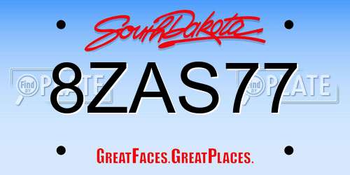 8ZAS77 South Dakota License Plate