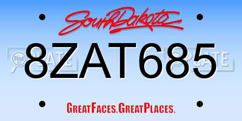 8ZAT685 South Dakota License Plate