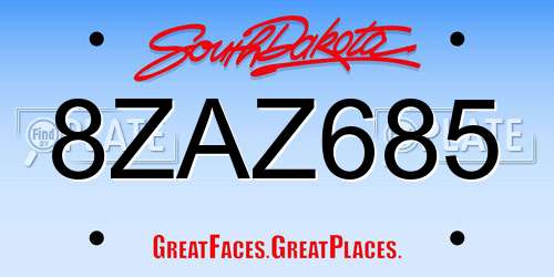 8ZAZ685 South Dakota License Plate