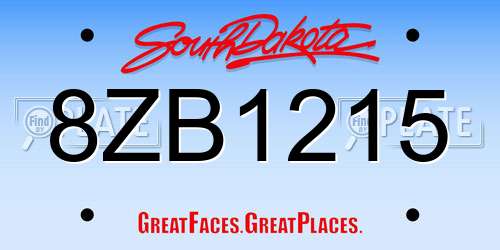 8ZB1215 South Dakota License Plate