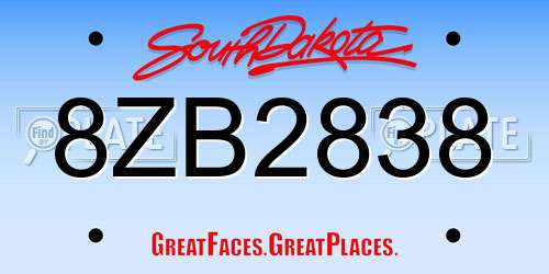 8ZB2838 South Dakota License Plate