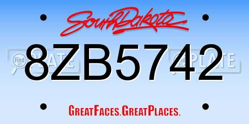 8ZB5742 South Dakota License Plate