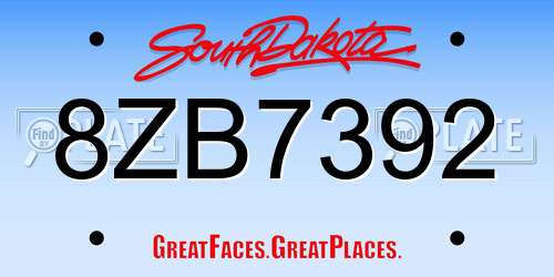 8ZB7392 South Dakota License Plate