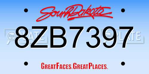 8ZB7397 South Dakota License Plate