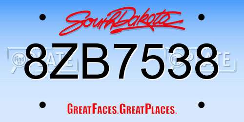 8ZB7538 South Dakota License Plate