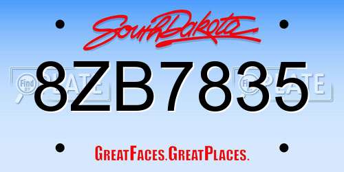8ZB7835 South Dakota License Plate