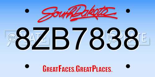 8ZB7838 South Dakota License Plate