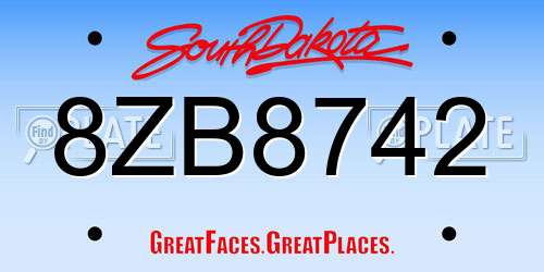 8ZB8742 South Dakota License Plate