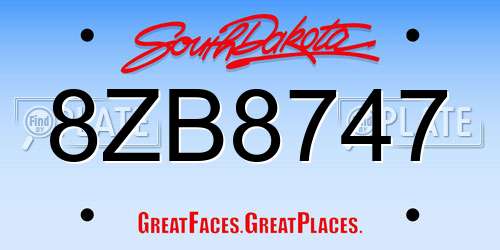 8ZB8747 South Dakota License Plate