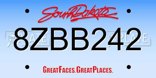 8ZBB242 South Dakota License Plate
