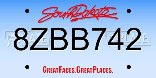 8ZBB742 South Dakota License Plate