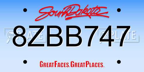 8ZBB747 South Dakota License Plate