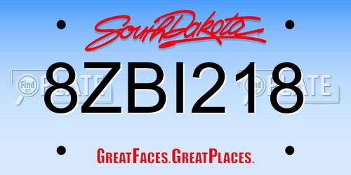 8ZBI218 South Dakota License Plate