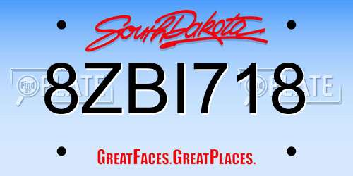 8ZBI718 South Dakota License Plate