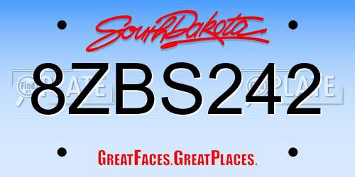 8ZBS242 South Dakota License Plate