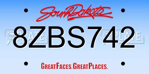 8ZBS742 South Dakota License Plate