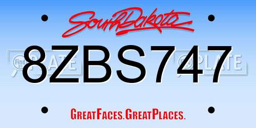 8ZBS747 South Dakota License Plate