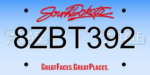 8ZBT392 South Dakota License Plate