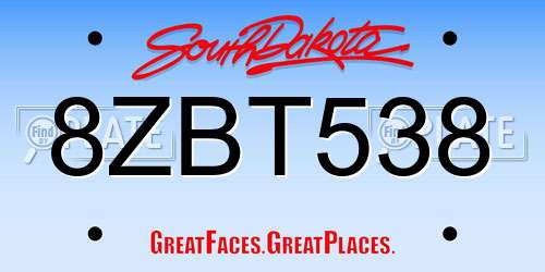 8ZBT538 South Dakota License Plate