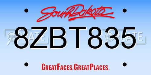 8ZBT835 South Dakota License Plate