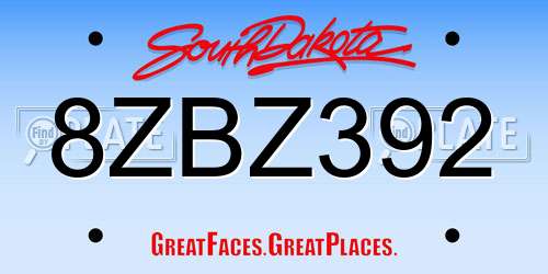8ZBZ392 South Dakota License Plate