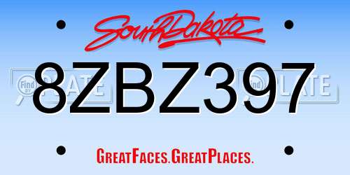8ZBZ397 South Dakota License Plate