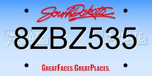 8ZBZ535 South Dakota License Plate