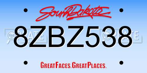 8ZBZ538 South Dakota License Plate