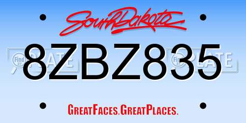 8ZBZ835 South Dakota License Plate