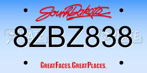 8ZBZ838 South Dakota License Plate