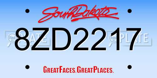 8ZD2217 South Dakota License Plate