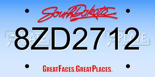 8ZD2712 South Dakota License Plate