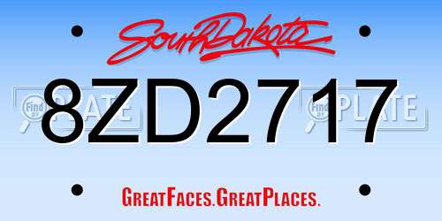 8ZD2717 South Dakota License Plate