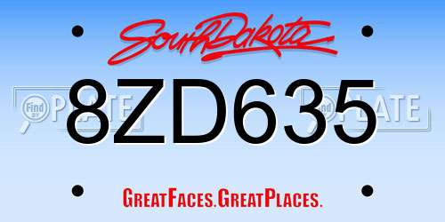8ZD635 South Dakota License Plate