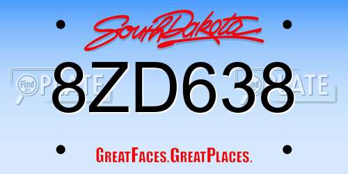 8ZD638 South Dakota License Plate