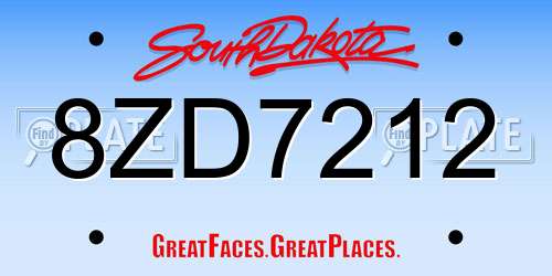8ZD7212 South Dakota License Plate