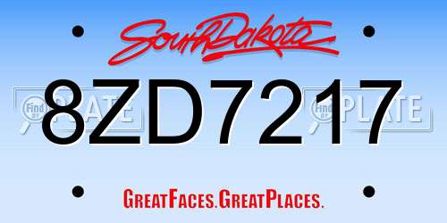 8ZD7217 South Dakota License Plate