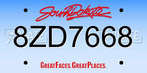 8ZD7668 South Dakota License Plate